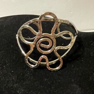 hammered silver tone flower cuff bracelet Shiny